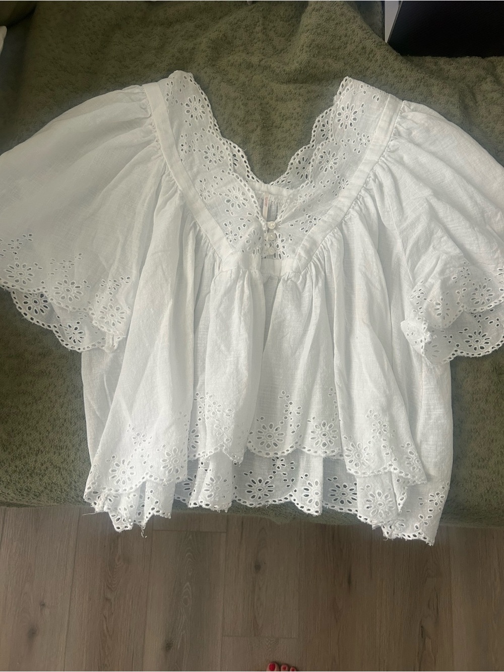 Free People White Eyelet Lace Peasant Blouse